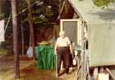Dorothy Molter at her summer tent on the Isle of Pines in 1974. We had a root beer, signed the book, and I only took one picture!