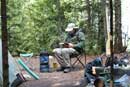 Keeping warm, Brule Bay campsite, June 2nd, 2013