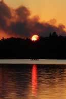 Smoky sunset on Kawishiwi Lake, smoke from Pagami Creek fire, September 9, 2011