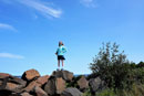 Anna on Lake Superior rocks at Grand Marais (by Artist's Point),  August 2017.