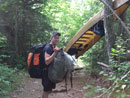 Working hard... homemade pack on back.