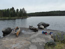 Campsite landing at pinch point near Sue Falls