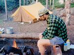 Spartan1 tending the fire on Burnt Lake, June 1992