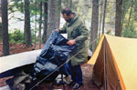 Making a wet camp in a storm, Brule Lake, 22-day trip in 1992.